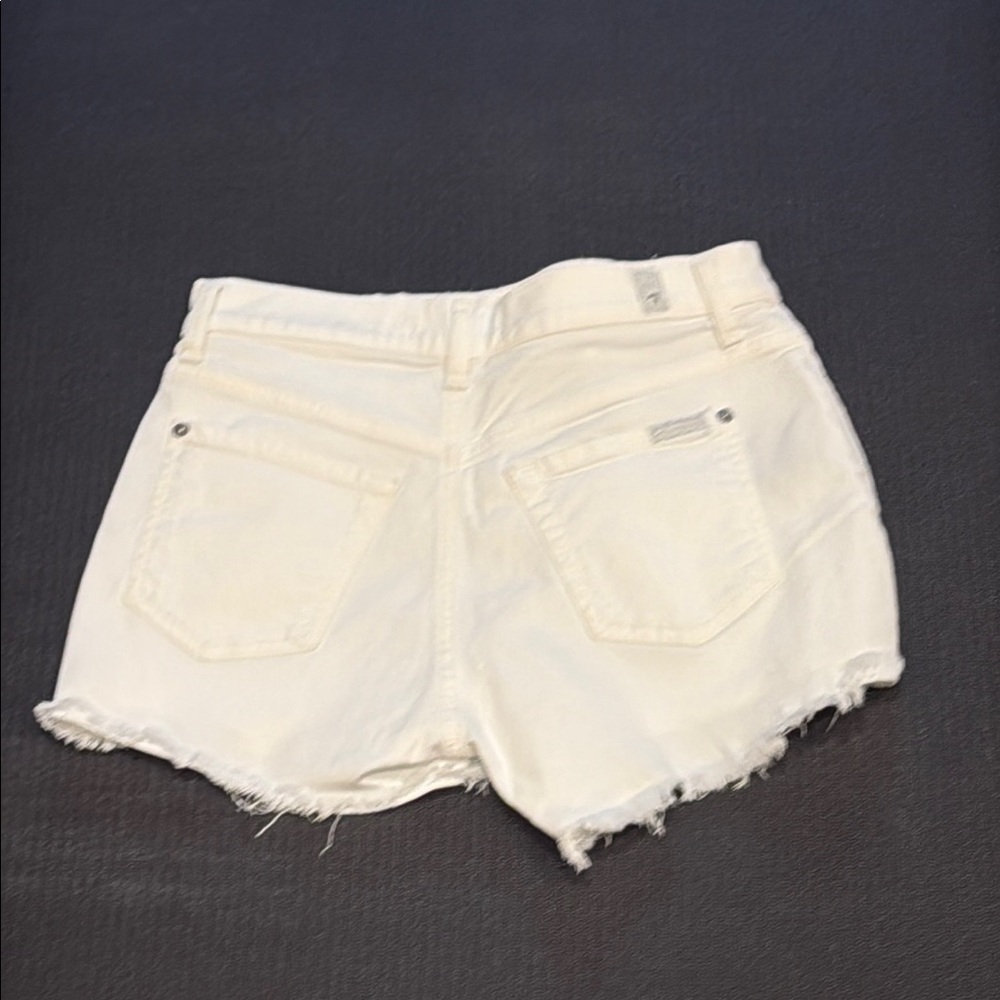 Women's 7 Seven for all mankind White Cream Frayed cut off Hem Shorts, size 26 - Picture 6 of 7